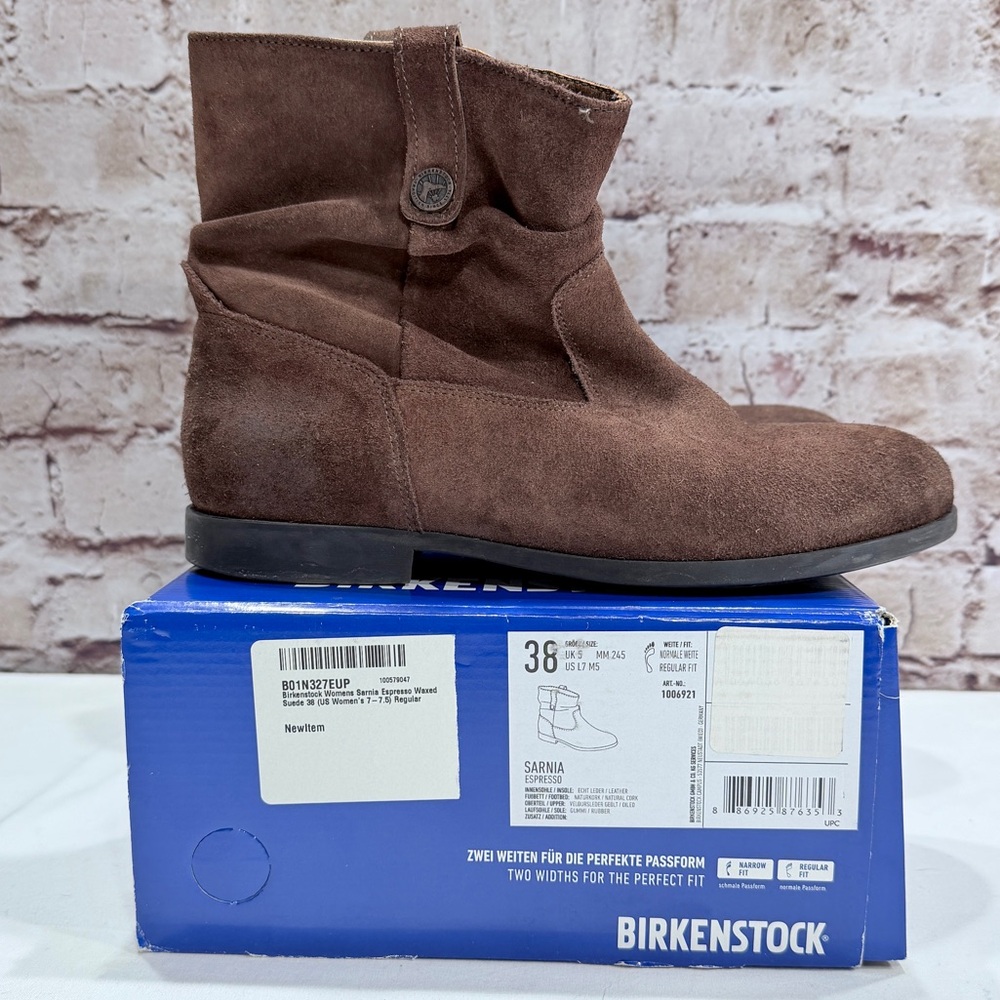BIRKENSTOCK PRELOVED SARNIA ANKLE BOOTIES BOOTS SUEDE ESPRESSO SIZE 38 US 7-7.5